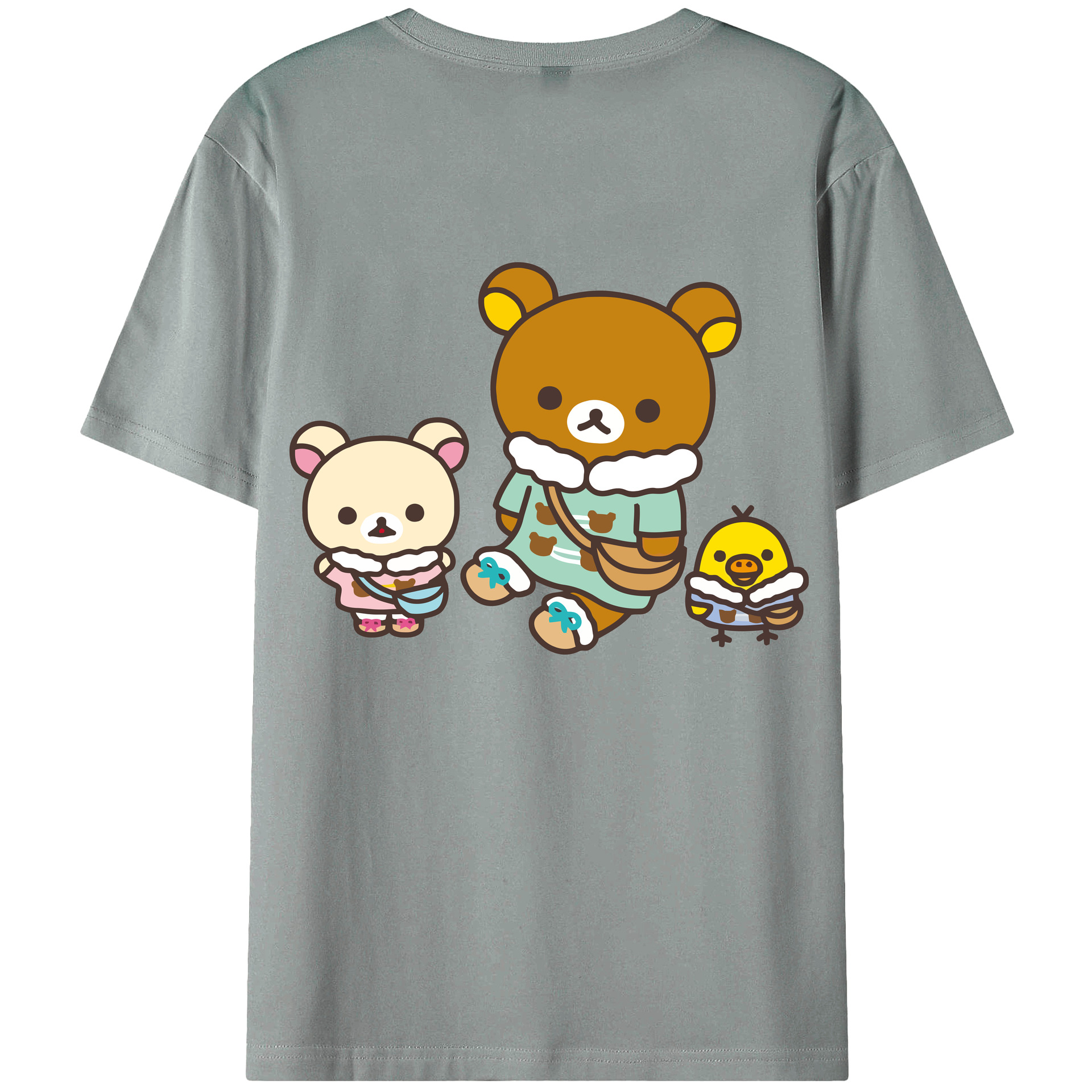 （画像用） リラックマ リラックマ キイロイトリ Rilakkuma Korilakkuma Kiiroitori 綿100％ メンズ半袖Tシャツ（バックプリント） 通気性